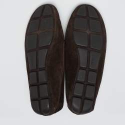 Pre Owned Prada Dark Brown Suede Bow Loafers Size 38