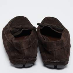 Pre Owned Prada Dark Brown Suede Bow Loafers Size 38