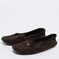 Pre Owned Prada Dark Brown Suede Bow Loafers Size 38