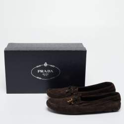 Pre Owned Prada Dark Brown Suede Bow Loafers Size 38