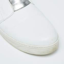 Pre Owned Prada White/Silver Leather Slip-On Sneakers Size 39