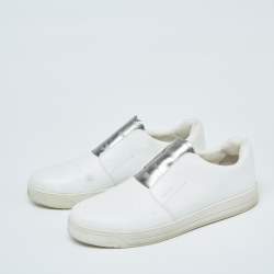 Pre Owned Prada White/Silver Leather Slip-On Sneakers Size 39