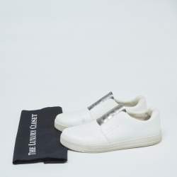 Pre Owned Prada White/Silver Leather Slip-On Sneakers Size 39