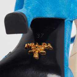 Pre Owned Prada Blue Suede Crystal-Embellished Ankle Cuff Sandals Size 37