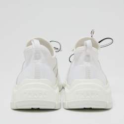 Pre Owned Prada White Knit Fabric Logo Embroidered Lace Up Sneakers Size 39