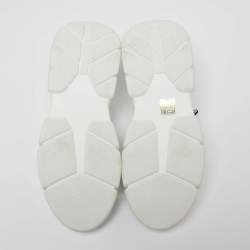 Pre Owned Prada White Knit Fabric Logo Embroidered Lace Up Sneakers Size 39