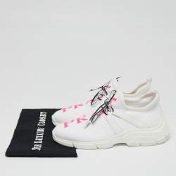 Pre Owned Prada White Knit Fabric Logo Embroidered Lace Up Sneakers Size 39