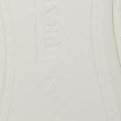 Pre Owned Prada White Knit Fabric Logo Embroidered Lace Up Sneakers Size 39