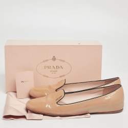 Pre Owned Prada Beige Patent Leather Smoking Slippers Size 40.5