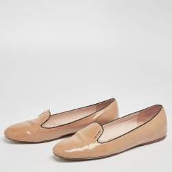 Pre Owned Prada Beige Patent Leather Smoking Slippers Size 40.5