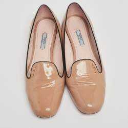 Pre Owned Prada Beige Patent Leather Smoking Slippers Size 40.5