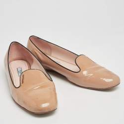 Pre Owned Prada Beige Patent Leather Smoking Slippers Size 40.5