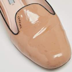 Pre Owned Prada Beige Patent Leather Smoking Slippers Size 40.5