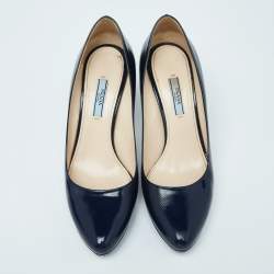 Pre Owned Prada Navy Blue Patent Leather Platform Pointed Toe Pumps Size 39.5