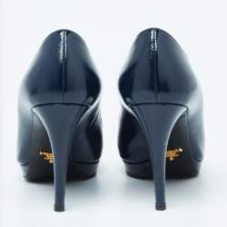 Pre Owned Prada Navy Blue Patent Leather Platform Pointed Toe Pumps Size 39.5