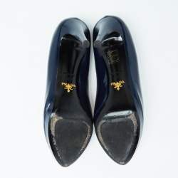 Pre Owned Prada Navy Blue Patent Leather Platform Pointed Toe Pumps Size 39.5