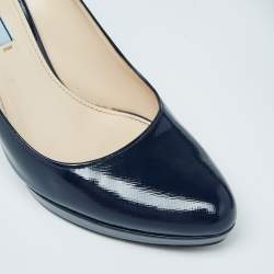 Pre Owned Prada Navy Blue Patent Leather Platform Pointed Toe Pumps Size 39.5
