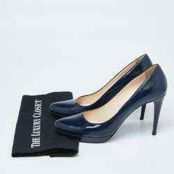 Pre Owned Prada Navy Blue Patent Leather Platform Pointed Toe Pumps Size 39.5