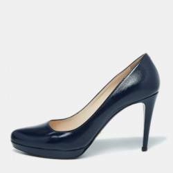 Pre Owned Prada Navy Blue Patent Leather Platform Pointed Toe Pumps Size 39.5