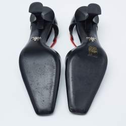 Pre Owned Prada Red/Black Patent and Leather Square-Toe Ankle-Strap Pumps Size 39.5