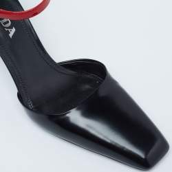 Pre Owned Prada Red/Black Patent and Leather Square-Toe Ankle-Strap Pumps Size 39.5