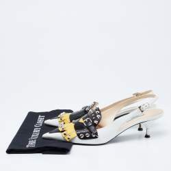 Pre Owned Prada Tri-Color Leather Studded Fringe Slingback Pumps Size 40