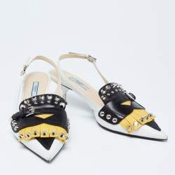 Pre Owned Prada Tri-Color Leather Studded Fringe Slingback Pumps Size 40