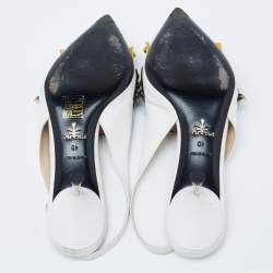 Pre Owned Prada Tri-Color Leather Studded Fringe Slingback Pumps Size 40