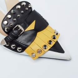 Pre Owned Prada Tri-Color Leather Studded Fringe Slingback Pumps Size 40