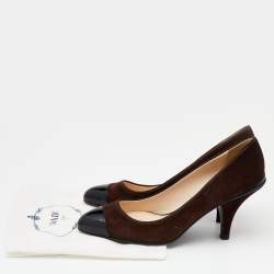 Pre Owned Prada Brown/Black Suede and Patent Leather Cap Toe Pumps Size 38