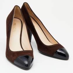 Pre Owned Prada Brown/Black Suede and Patent Leather Cap Toe Pumps Size 38