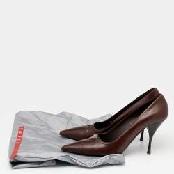 Pre Owned Prada Dark Brown Leather Pointed Toe Pumps Size 38