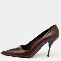 Pre Owned Prada Dark Brown Leather Pointed Toe Pumps Size 38