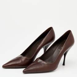 Pre Owned Prada Dark Brown Leather Pointed Toe Pumps Size 38