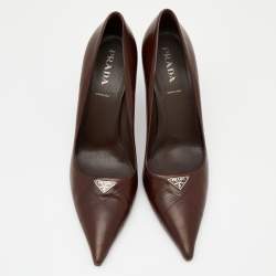 Pre Owned Prada Dark Brown Leather Pointed Toe Pumps Size 38