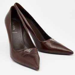 Pre Owned Prada Dark Brown Leather Pointed Toe Pumps Size 38