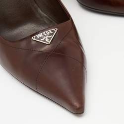 Pre Owned Prada Dark Brown Leather Pointed Toe Pumps Size 38