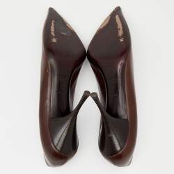 Pre Owned Prada Dark Brown Leather Pointed Toe Pumps Size 38
