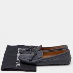 Pre Owned Prada Blue Leather Bow Slip On Loafers Size 38