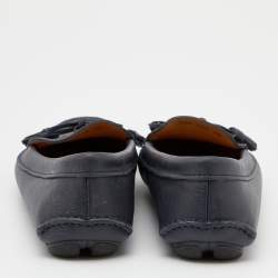 Pre Owned Prada Blue Leather Bow Slip On Loafers Size 38