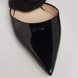 Pre Owned Prada Black Patent Leather Slingback Bow Pumps Size 36