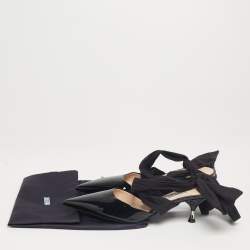 Pre Owned Prada Black Patent Leather Slingback Bow Pumps Size 36