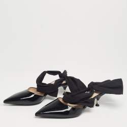 Pre Owned Prada Black Patent Leather Slingback Bow Pumps Size 36