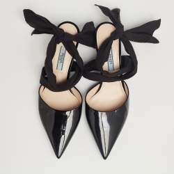 Pre Owned Prada Black Patent Leather Slingback Bow Pumps Size 36