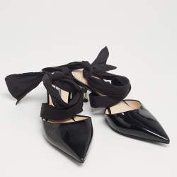 Pre Owned Prada Black Patent Leather Slingback Bow Pumps Size 36