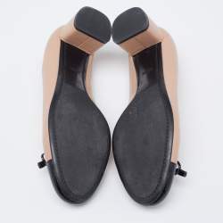 Pre Owned Prada Beige/Black Patent And Leather Toe Cap Block Heel Pumps Size 38