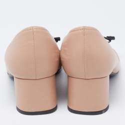 Pre Owned Prada Beige/Black Patent And Leather Toe Cap Block Heel Pumps Size 38