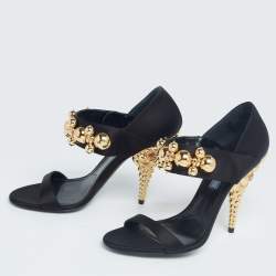 Pre Owned Prada Black Satin Embellished Mary Jane Sandals Size 38