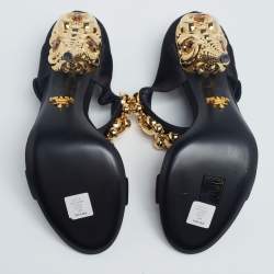 Pre Owned Prada Black Satin Embellished Mary Jane Sandals Size 38