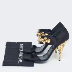 Pre Owned Prada Black Satin Embellished Mary Jane Sandals Size 38